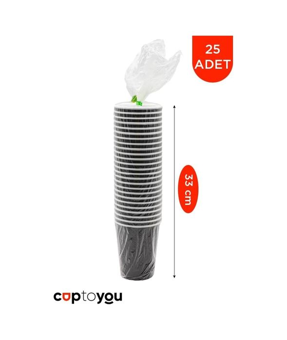 1923 As Kurukahvecisi 57855210131141480184975 25 Adet Siyah Çift Duvarlı Kahve Bardağı 8 Oz, Küçük Kağıt Çay Bardakları 250 Ml, Soğuk Ve Sıcak İçecekler, Waffle Siyah Aeropress