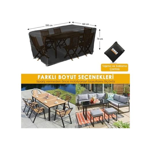 1Birhome 57855210125880880184975 Bahçe Mobilyası Örtüsü, 200-160-74Cm, Ağır Hizmet Oxford Kumaş, Su Geçirmez, Dış Mekan Veranda Masa Örtüsü, Havalandırmalı Masa Ve Sandalye Koruma Kılıfı - Gri Acı Kahverengi 01 X 01