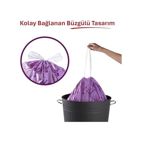 1st Choice 130474087 Lavanta Kokulu Orta Boy Büzgülü Çöp Poşeti 15&apos Li 55X60 Cm, Kolay Bağlanır Kokulu Büzgülü Orta Boy Çöp Torbası, Sızdırmaz, Yırtılmaz, Geri Dönüştürülebilir Atık Torba, Ekstra Güçlü Çöp Poşeti