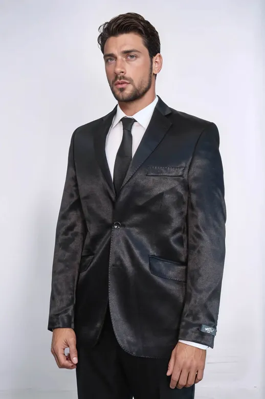 2 Düğmeli Slim Fit Saten Siyah Erkek Damatlık Takım - Wessi