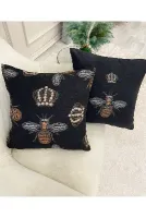 2 Ii Kraliçe Arı İşleme Görünüm Dokuma Kumaş Kırlent Kılıfı 45x45