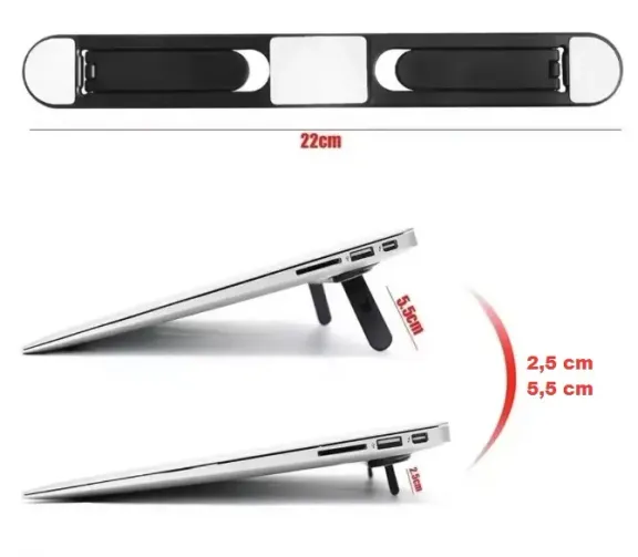 2 Kademeli Katlanabilir ve Yapışkanlı Laptop Standı Siyah (4745)