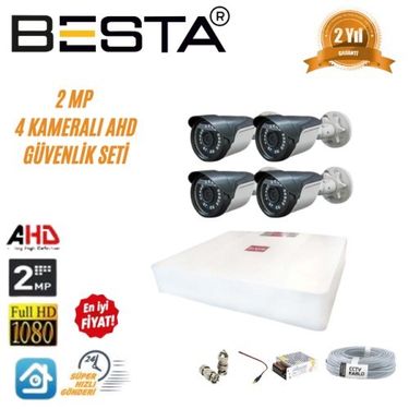 2 MP Ahd 1080P Gece Görüşlü 4 Kameralı Güvenlik Sistemi