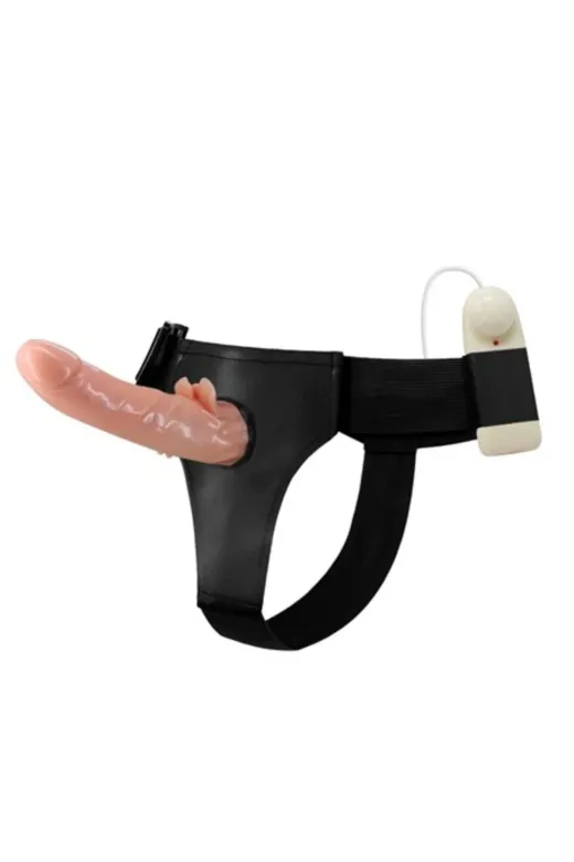 20 Cm Belden Bağlamalı Oynar Başlı Titreşimli İçi Dolu Strapon Penis