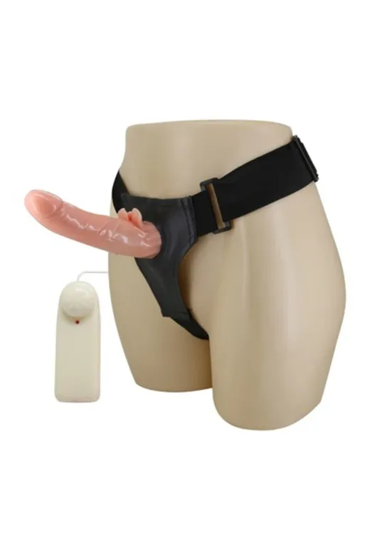 20 Cm Belden Bağlamalı Oynar Başlı Titreşimli İçi Dolu Strapon Penis