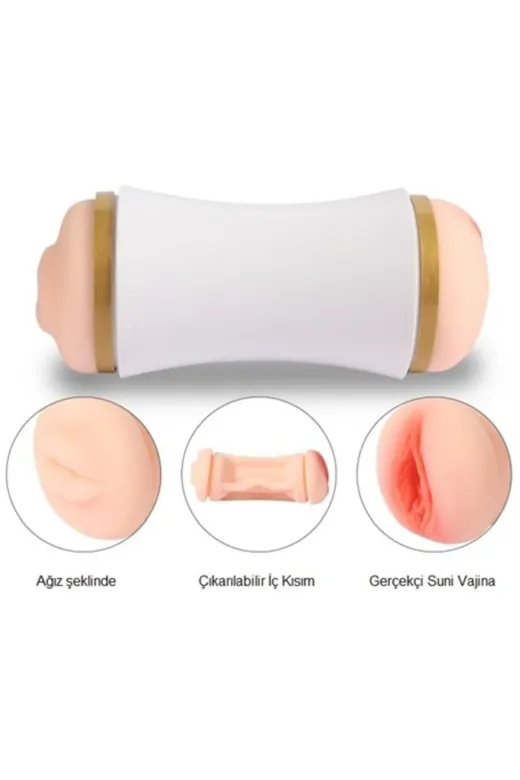 20 Cm Çift Taraflı Realistik Suni Oral & Vajinal Mastürbatör