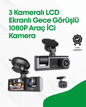 2.0” Lcd Ekranlı, Döngüsel Kayıt Özellikli Üç Kameralı Oto Kamera
