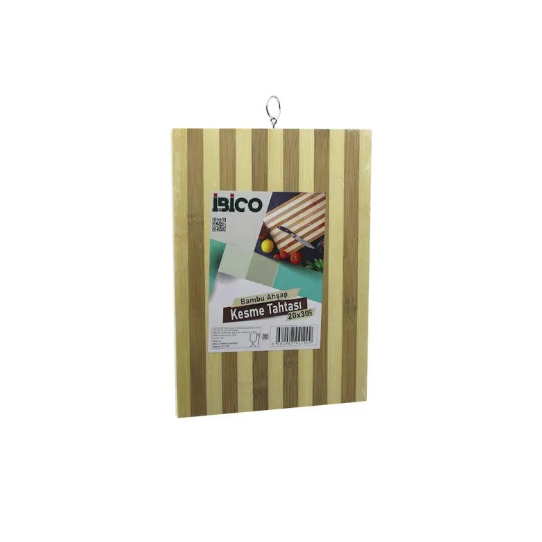 20 X 30 X 1.4CM  BEYAZ ÇİZGİLİ AHŞAP BAMBU KESİM PANOSU - KESME TAHTASI METAL KULPLU (4745)