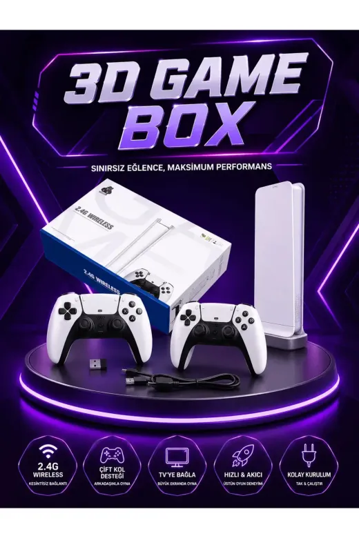 20.000 Yüklü Oyunlu Kablosuz Retro Oyun Konsolu 4K Destekli