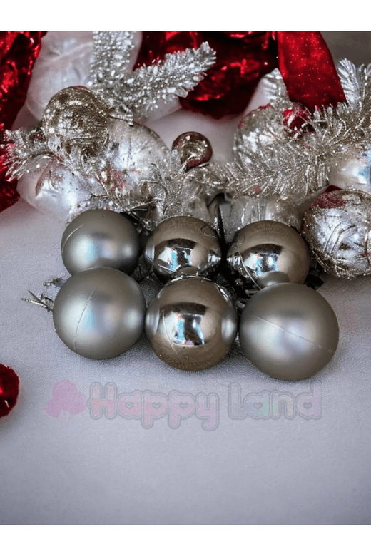 20302024 Happy Land Yılbaşı Çam Ağacı Topu Gri 6 Lı Orta Boy