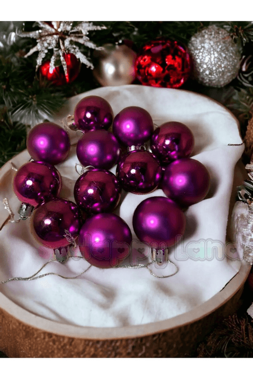 20312024 Happy Land Yılbaşı Çam Ağacı Süsü Mor Parlak 6 Lı Orta Boy