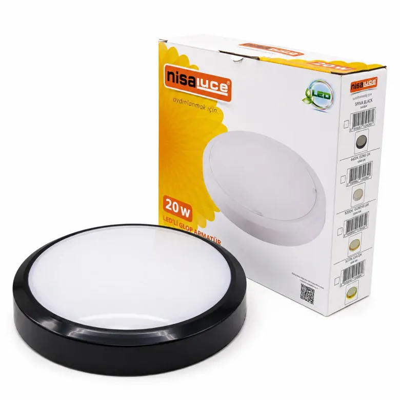 20W SİYAH METAL KASA SIVA ÜSTÜ YUVARLAK LEDLİ GLOP ARMATÜR IP20 6500K - 1800Lm E1212/S (4745)