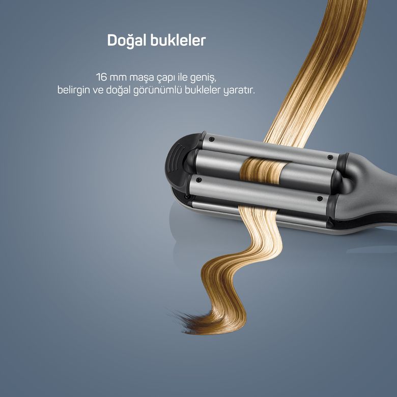 -2190- Arzum Ar5079 Trendcare Seramik Saç Maşası 16 Mm, 9 Kademeli Isı Ayarlı Wag Maşa, Antrasit