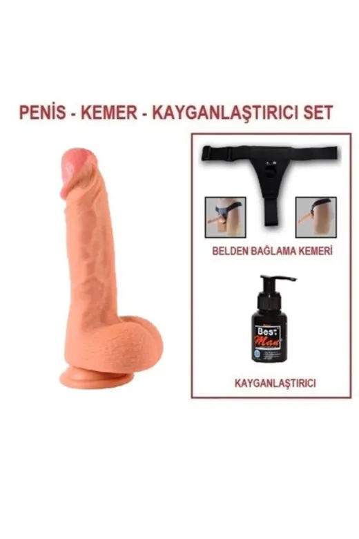 22 Cm Belden Bağlamalı Çift Katmanlı Realistik Dildo Penis Set