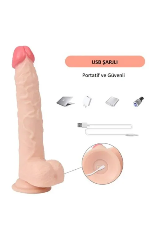 23 Cm Oynar Başlı Uzaktan Kumandalı Titreşimli Dildo - Jeff