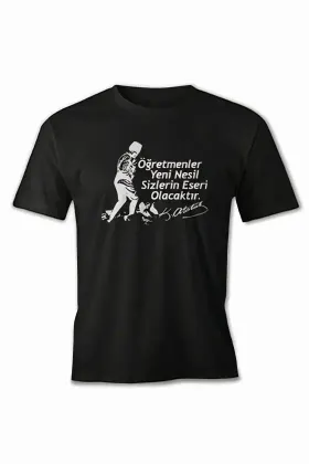 24 Kasım Öğretmenler Günü Hediye Baskılı Oversize Bisiklet Yaka T-shirt - Siyah - S - Siyah