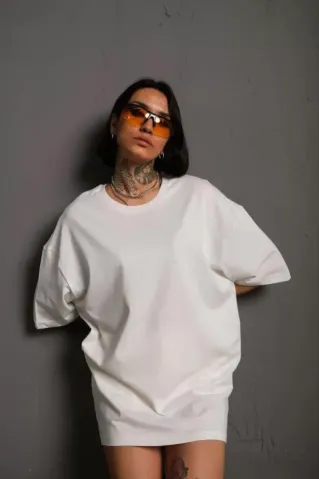 24/1 Düz A Kalite Oversize T-shirt - Beyaz - S - Beyaz