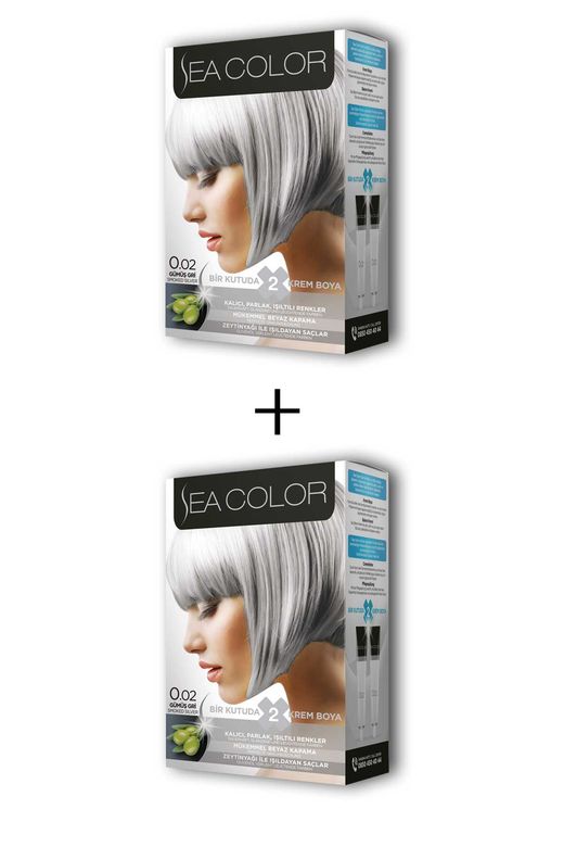 255863745 Sea Color 2X2 Tüp Krem Saç Boyası Seti Gümüş Gri No:0.02