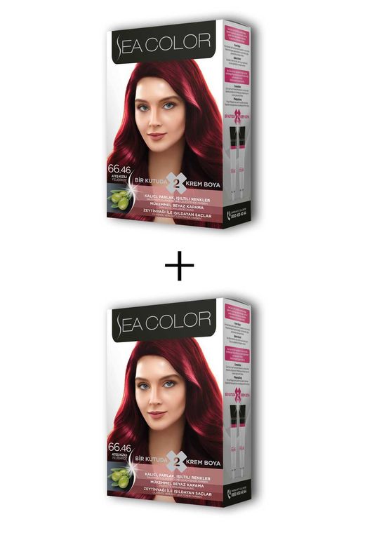 25852458 Sea Color Sea Color 2X2 Tüp Krem Saç Boyası Seti Ateş Kızılı No:66.46