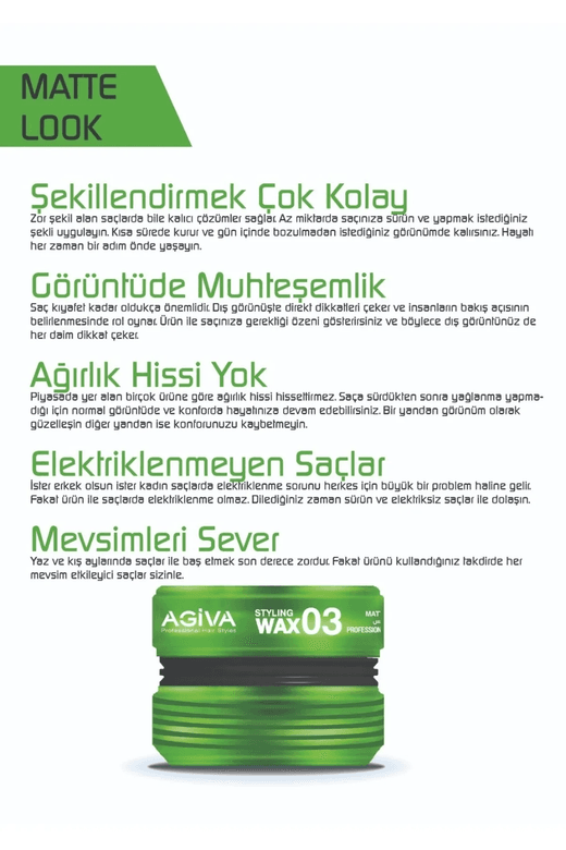 29042022 Agiva Saç Şekillendirici Wax Matte Paste 155 Ml