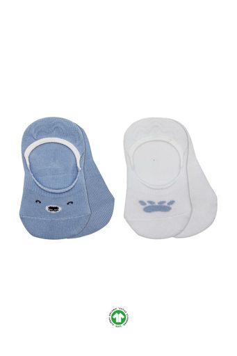 2'Li Babet Cute Face Penye Çorap 30103 Mavi-Beyaz