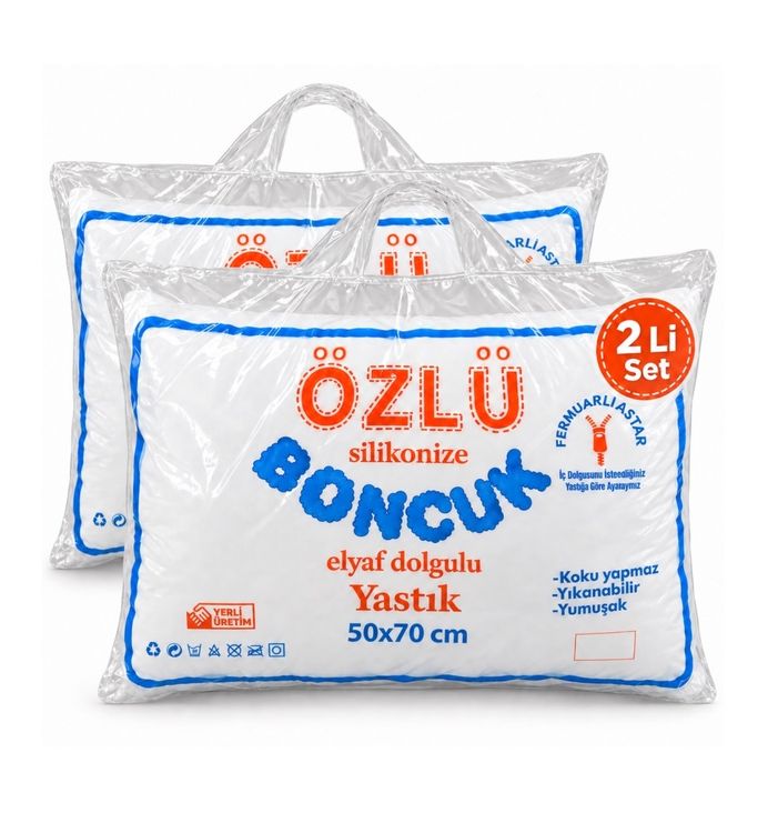 2li Set Dolgun Boncuk Silikon Yastık 2x900gr (Fermuarlı ve Pamuklu Kumaş)