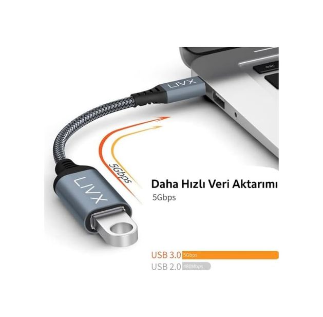 2M 131611309 Usb 3.0 To Type-C Çevirici Dönüştürücü 60W Hızlı Şarj Desteği 15 Cm Kablolu Otg Adaptör Xiaomi Macbook İle Uyumlu Gri Ottca-01 0