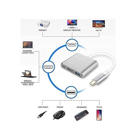 2M 131611820 Cf01 Macbook Uyumlu 4K Full Hd 1080P Type C To 3 Portlu Hdmı - Usb 3.0 - Pd Çevirici Hub Adaptör 0