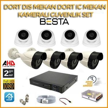 2MP 1080P 4 Dış Mekan 4 İç Mekan Kameralı Ahd Güvenlik Seti