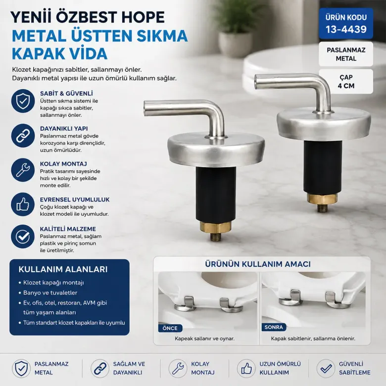 2PCS ÜSTTEN SIKMALI METAL KLOZET KAPAK MENTEŞESİ VİDASI (4745)