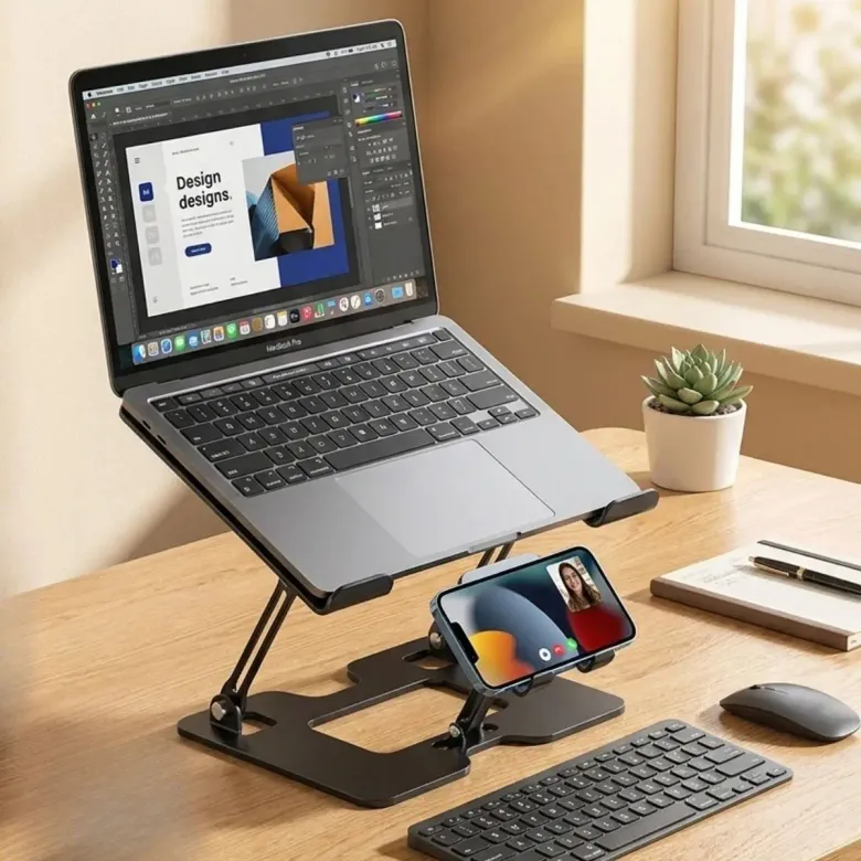 2’si 1 Arada Laptop ve Telefon Standı – AlüMetal Ayarlanabilir,Katlanabilir,Ergonomik Yükseltici (4745)