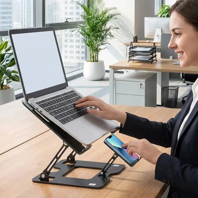 2’si 1 Arada Laptop ve Telefon Standı – AlüMetal Ayarlanabilir,Katlanabilir,Ergonomik Yükseltici (4745)