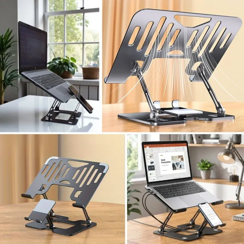 2’si 1 Arada Laptop ve Telefon Standı – AlüMetal Ayarlanabilir,Katlanabilir,Ergonomik Yükseltici (4745)