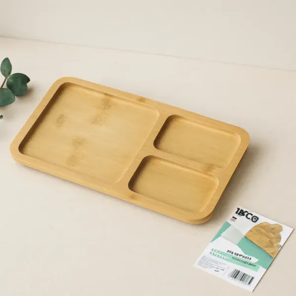 3 Bölmeli Dikdörtgen Bambu Servis Tepsisi 24.8x13.8x1.4 cm