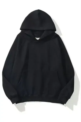 3 İplik Pamuklu Unisex Kapşonlu Sweetshirt - Siyah - XL - Siyah