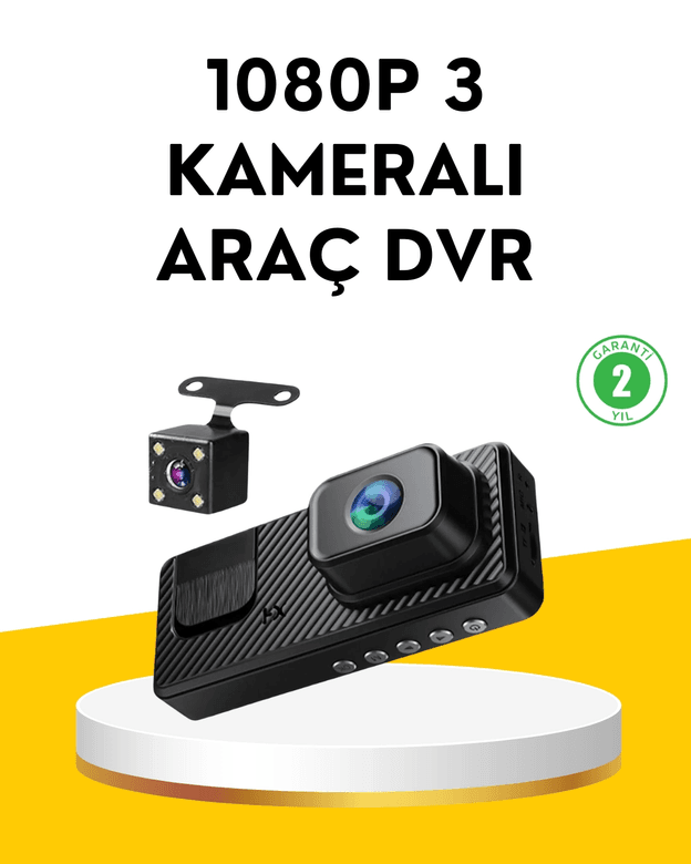 3 Kameralı Araç İçi Dvr Kayıt Cihazı Ön İç Arka Kamera Full Hd