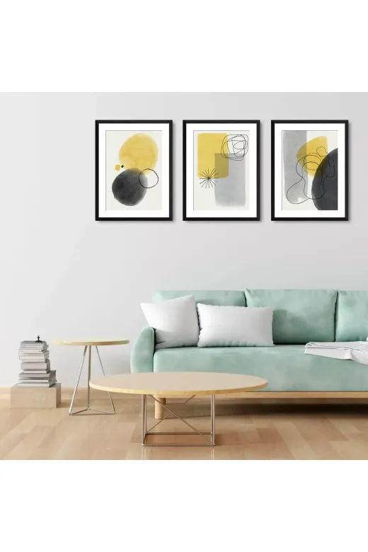 3 Parça Çerçeve Görünümlü Mdf Tablo Seti