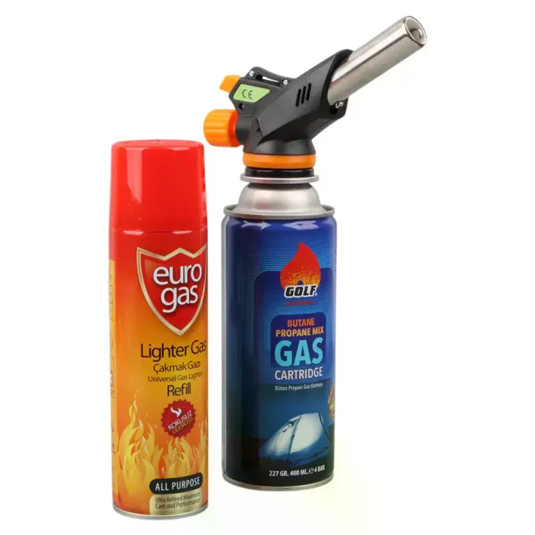3 Parça Profesyonel Pürmüz Seti Pürmüz Torch Çakmak Başlık- Kamp Gazı 400ml- Çakmak Gazı 270 (4745)