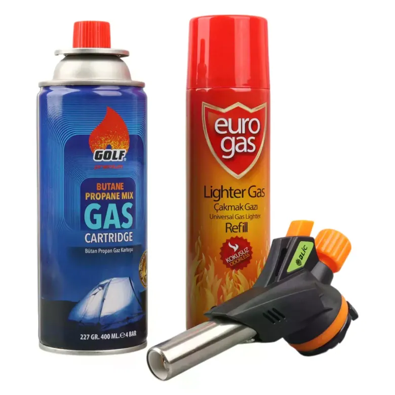 3 Parça Profesyonel Pürmüz Seti Pürmüz Torch Çakmak Başlık- Kamp Gazı 400ml- Çakmak Gazı 270 (4745)