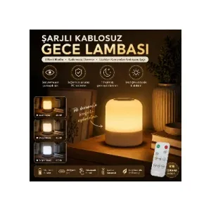 3 Renkli Şarjlı Gece Lambası Kumandalı Kablosuz Masa Lambası