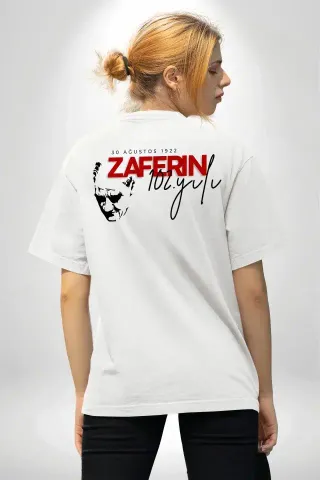 30 Ağustos Zafer Bayramı Atatürk Temalı Oversize Bisiklet Yaka T-shirt - Beyaz - S - Beyaz