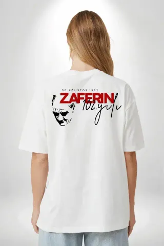 30 Ağustos Zafer Bayramı Atatürk Temalı Oversize Bisiklet Yaka T-shirt - Beyaz - L - Beyaz