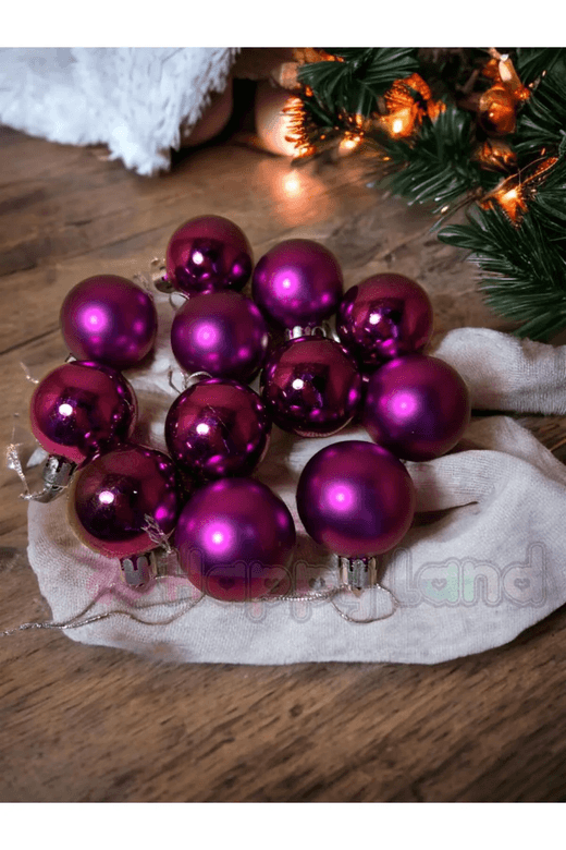 30012024 Happy Land Yılbaşı Çam Ağacı Süsü Mor Parlak 6 Lı Küçük Boy