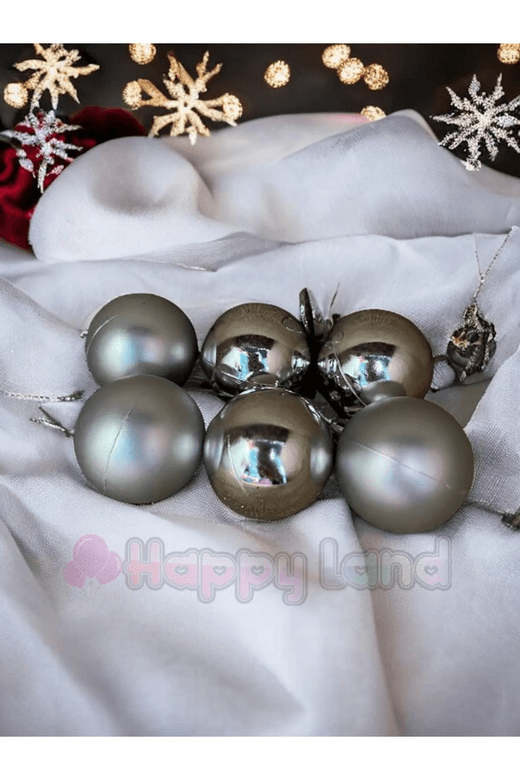 30022024 Happy Land Yılbaşı Çam Ağacı Topu Gri  6 Lı Küçük Boy