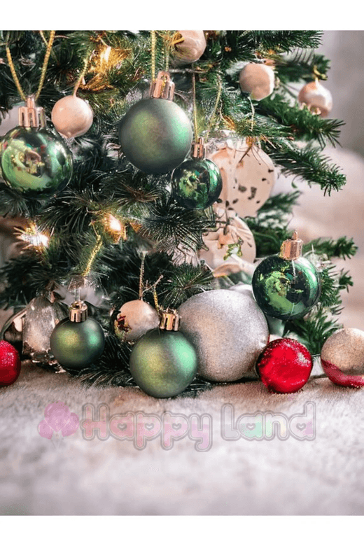30032024 Happy Land Yılbaşı Çam Ağacı Süsü Yeşil Parlak 6 Lı Orta Boy