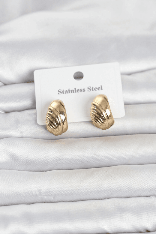 316L Çelik Gold Renk Desenli Yarım Halka Model Kadın Küpe