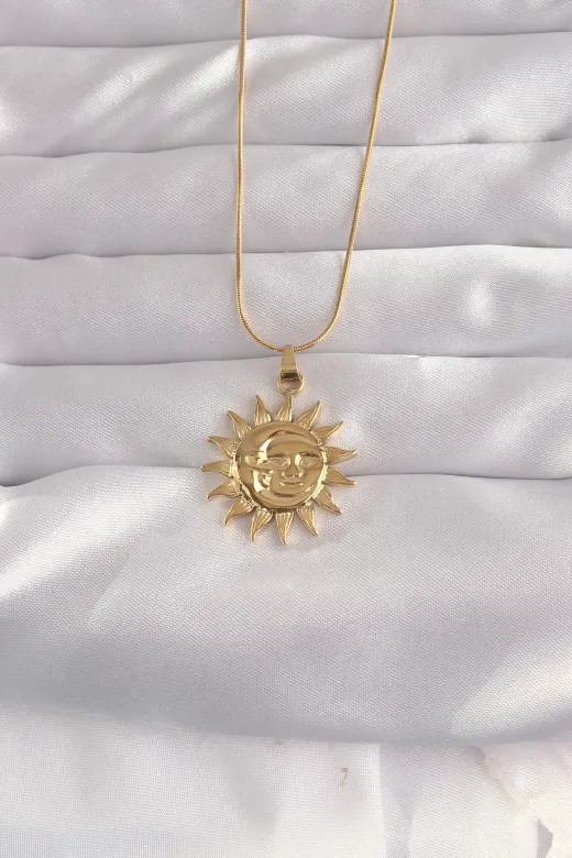 316L Çelik Gold Renk Güneş Figür Vintage Kolye - TJ-BKO9060