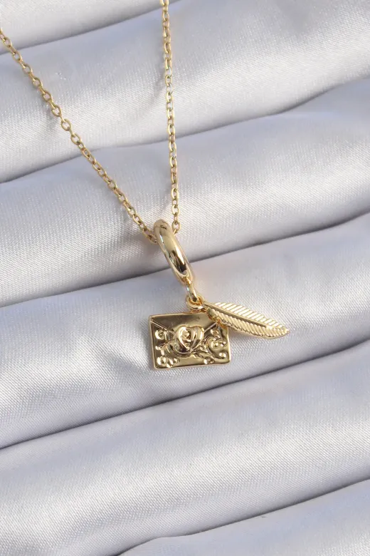 316L Çelik Gold Renk Kalp Detay Mektup Figür Charm Model Kadın Kolye TJ-BKO9314