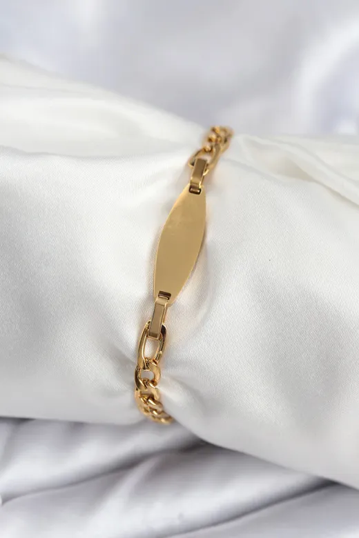 316L Çelik Gold Renk Oval Yazı Yazmaya Uygun Kadın Bileklik TJ-BB7917