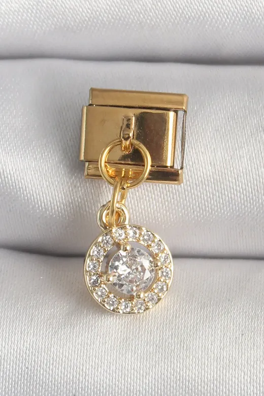 316L Çelik Gold Renk Sallantı Daire Zirkon Taşlı Nomination Charm TJ-BC1342